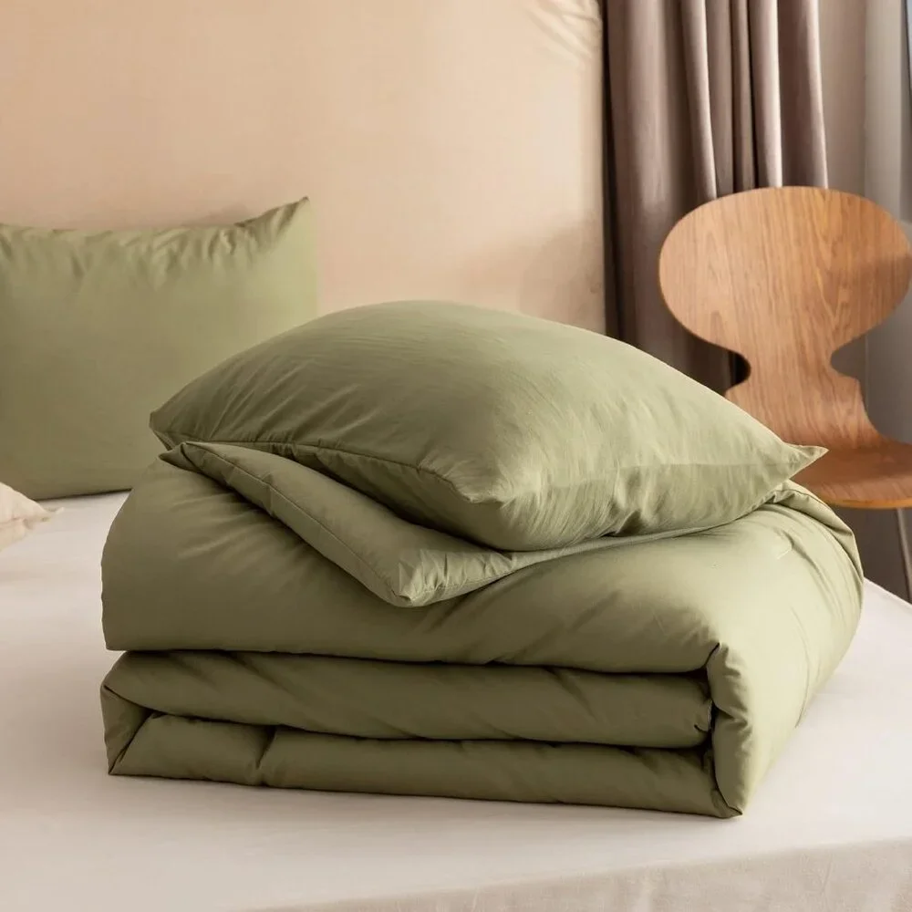 King Size Comforter Set Olive Green, 3pcs (1 Boho Comforter & 2
